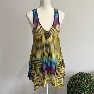 Multicolor Knit Swim Coverup with Center Accent and pockets XS/S